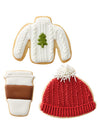 Cortadores de sueter, gorro y taza navideña